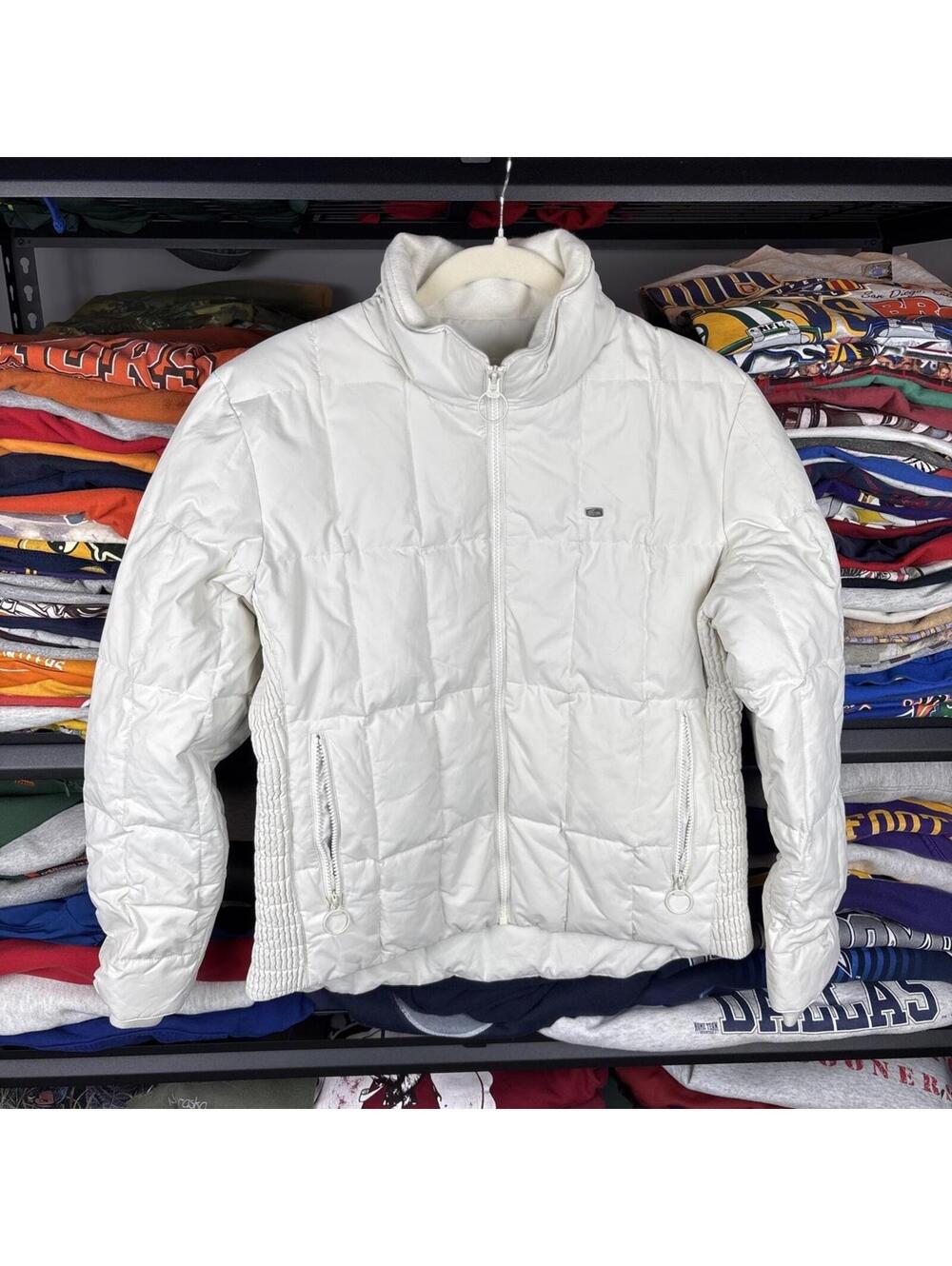 Vintage Y2K Lacoste White Quilted Puffer Full Zip Jacket Womens S